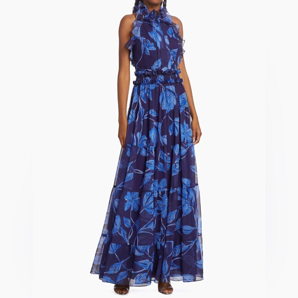 PatBO Nightflower Ruffled Floral Maxi Dress size 4